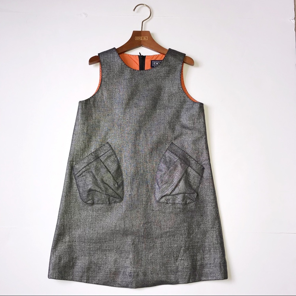 Silver Black linen Pinafore dress for girls